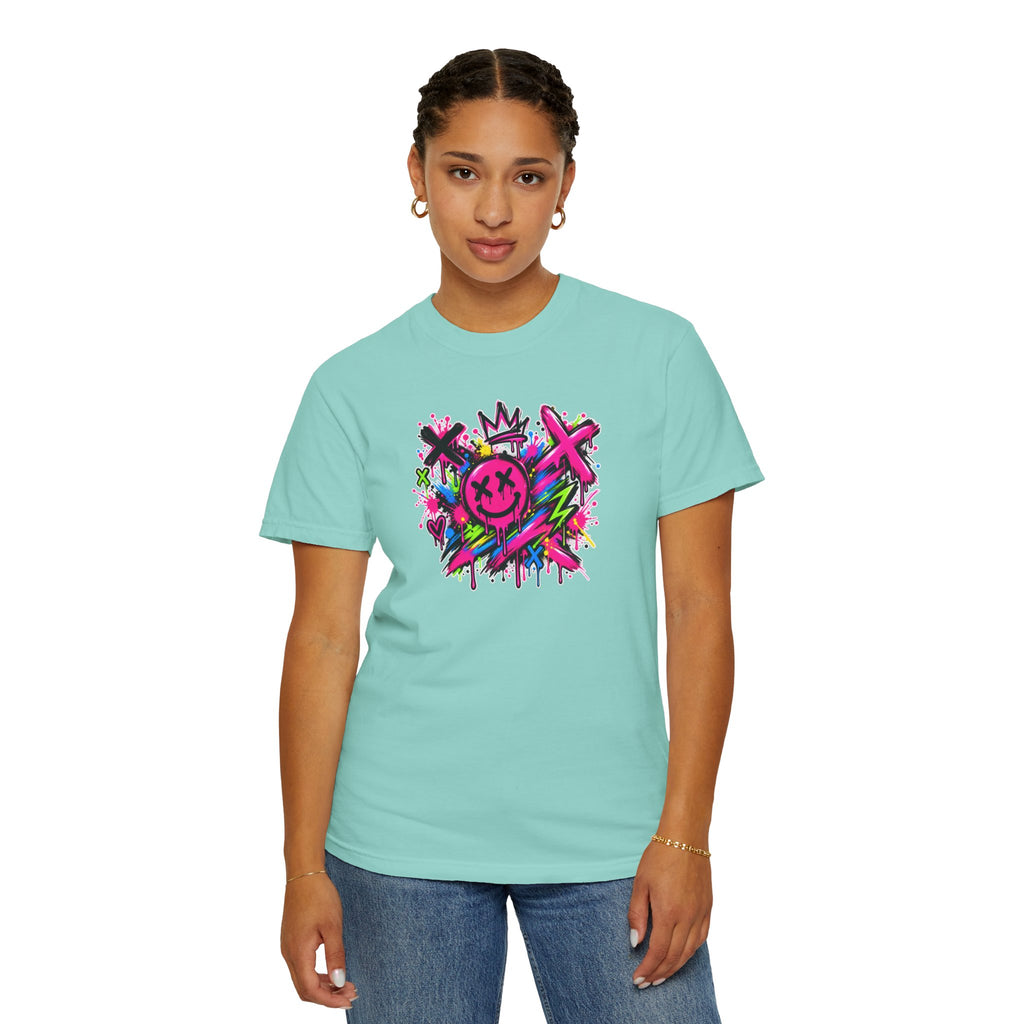 Graffiti Smiley T-Shirt — Neon Street Art Graphic Tee