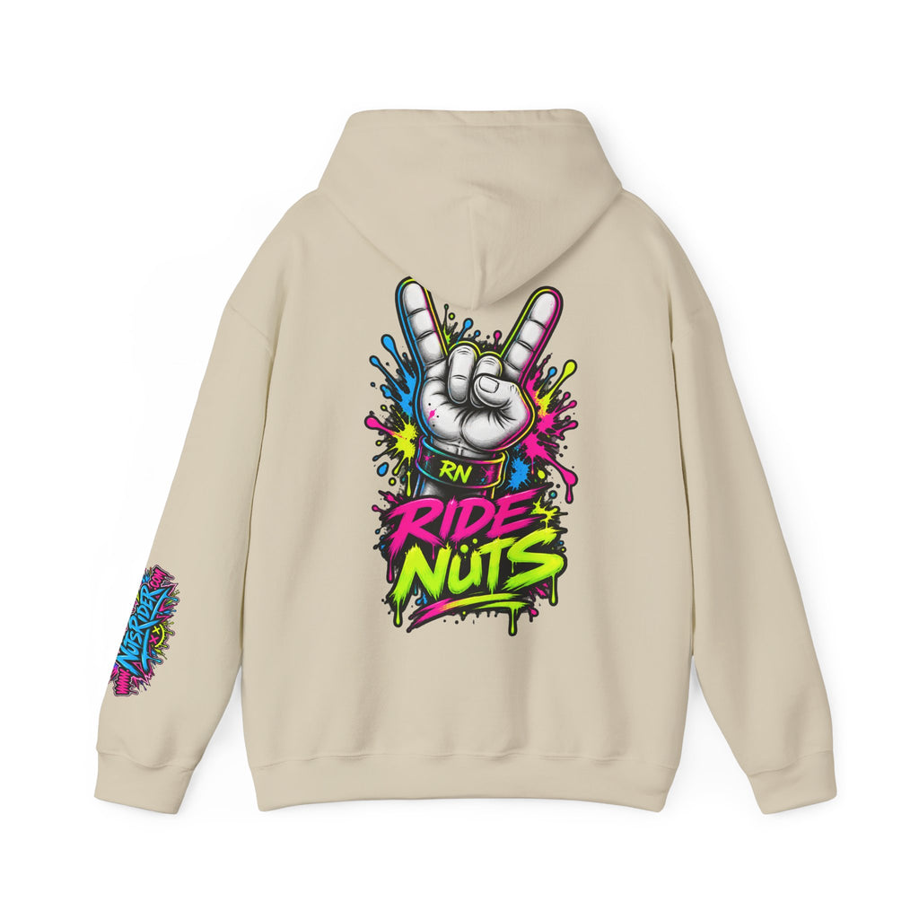 Ride Nuts Graphic Hoodie — Colorful Rock Hand Skull Moto Pullover