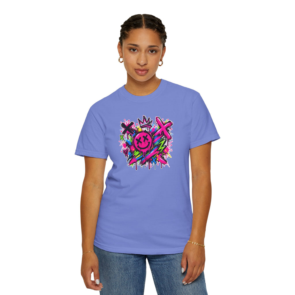 Graffiti Smiley T-Shirt — Neon Street Art Graphic Tee