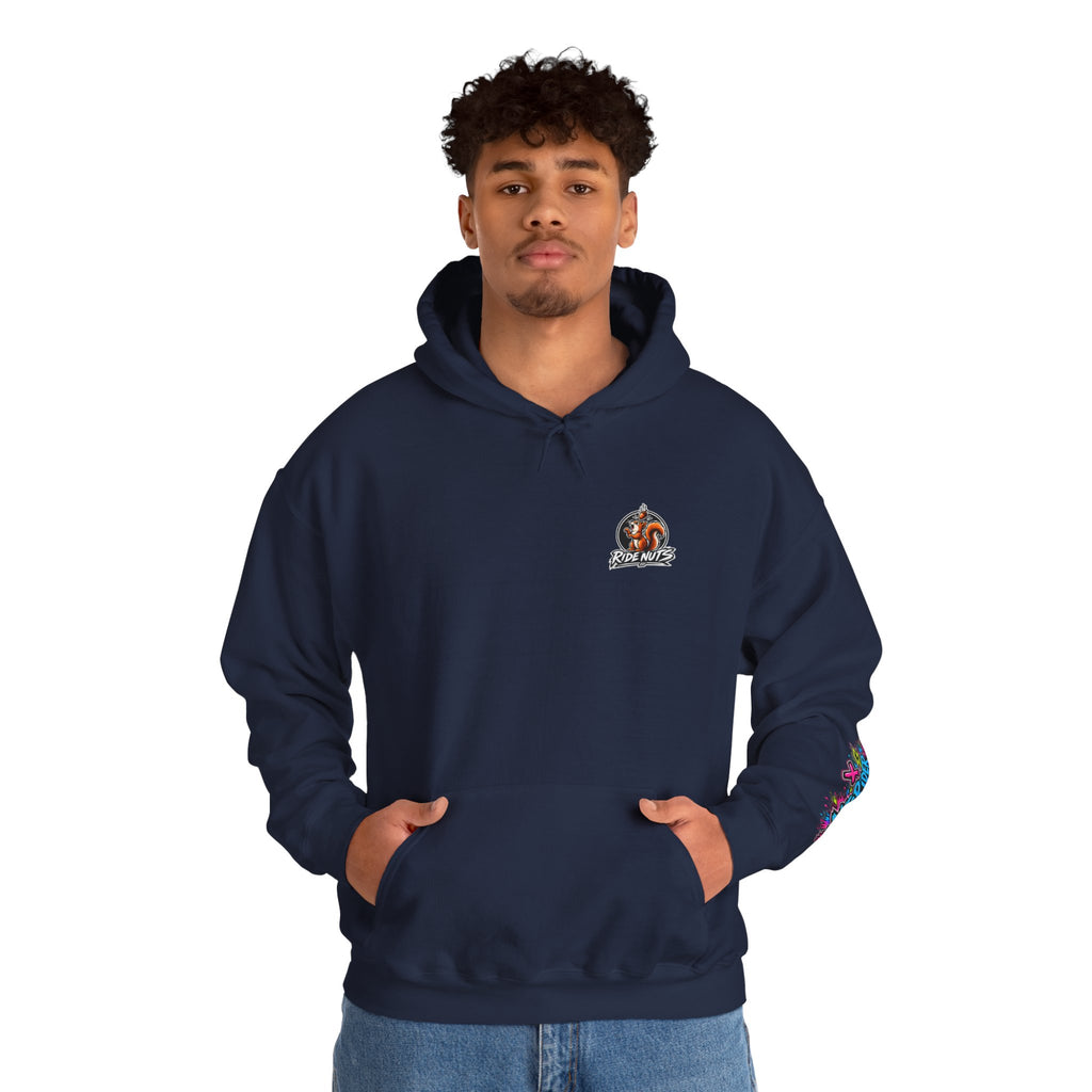 Ride Nuts Graphic Hoodie — Colorful Rock Hand Skull Moto Pullover