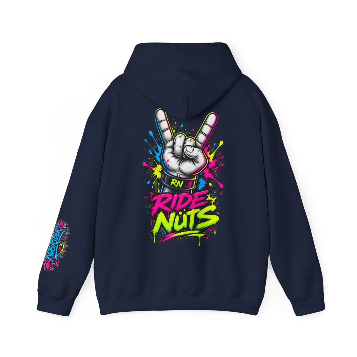 Ride Nuts Graphic Hoodie — Colorful Rock Hand Skull Moto Pullover