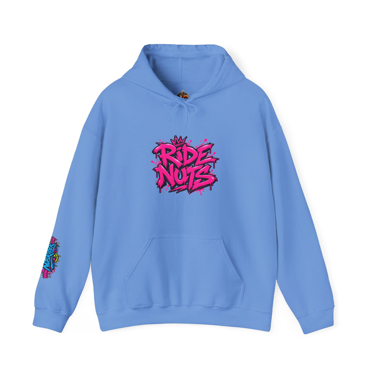 Ride Nuts Hoodie — Retro Graffiti Motorcycle Cartoon Pullover ("Ride Nuts Have Fun")