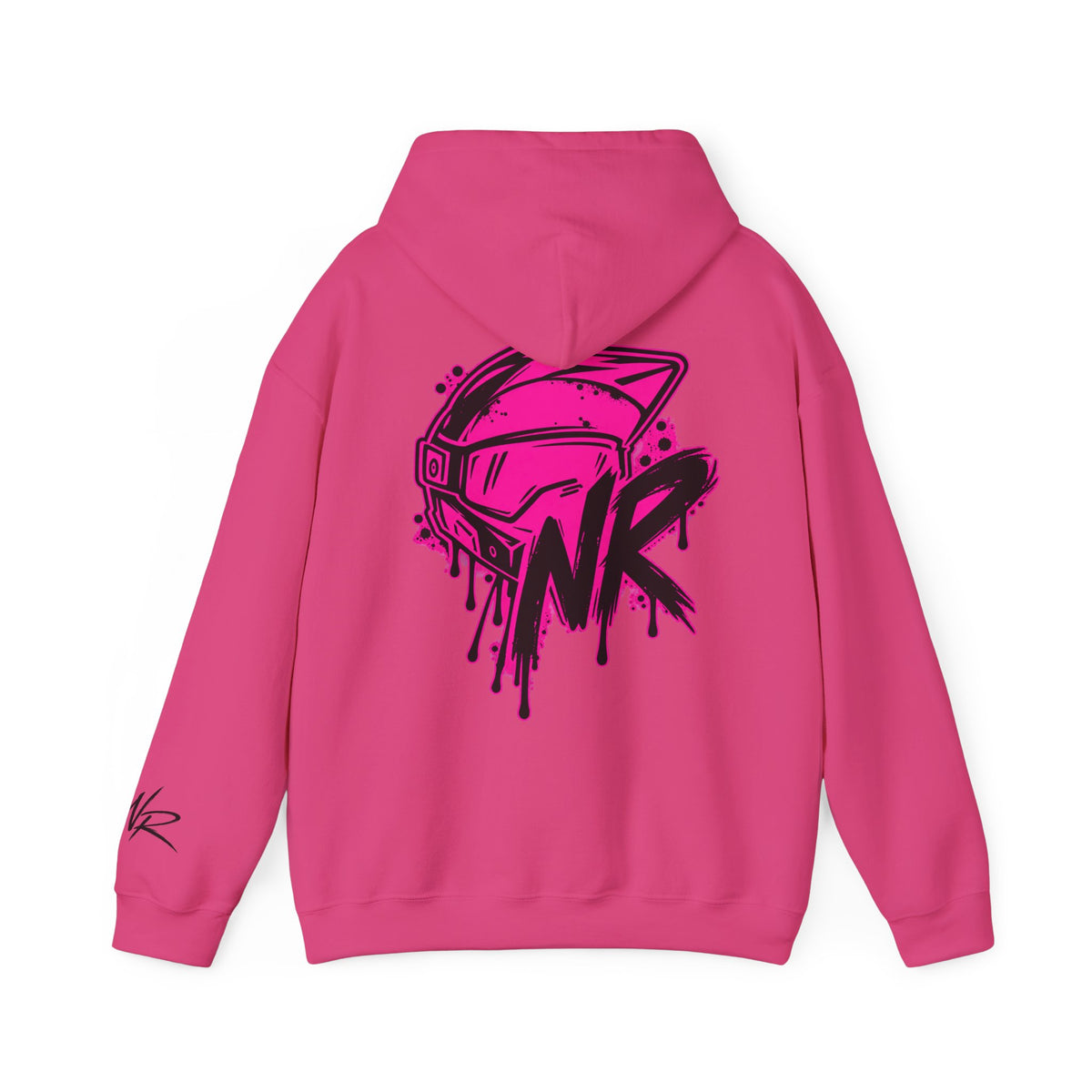 NK Pink Drip Helmet Hoodie — Streetwear Graphic Pullover