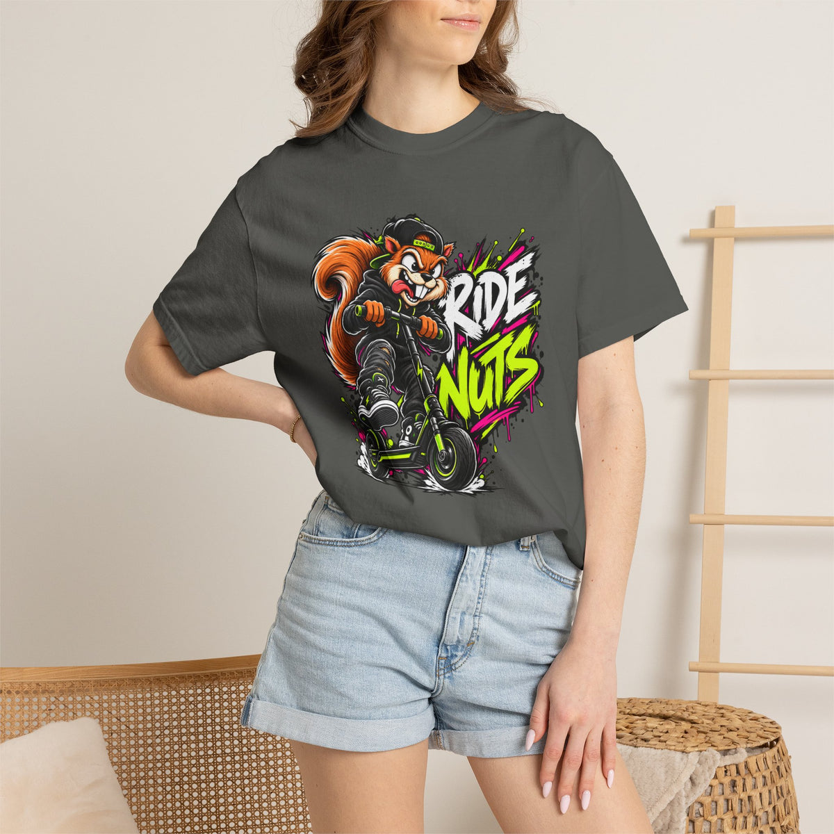 T-Shirt — 'Ride Nuts' Squirrel Scooter Graphic Tee