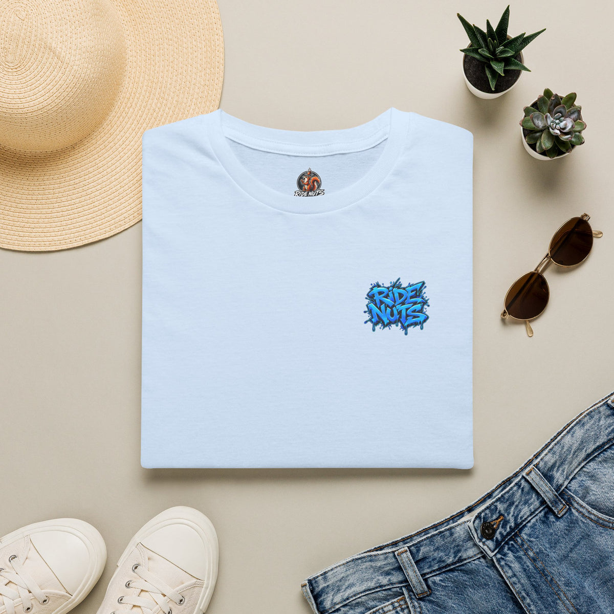 Graffiti Blue “Ride Nuts” Tee — Casual Streetwear T-Shirt