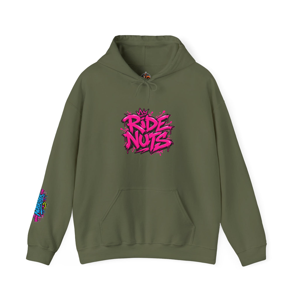 Ride Nuts Hoodie — Retro Graffiti Motorcycle Cartoon Pullover ("Ride Nuts Have Fun")