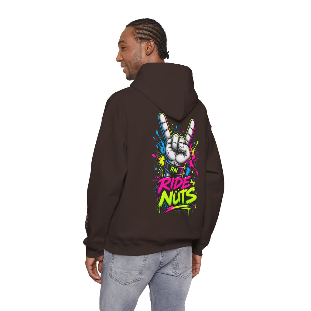 Ride Nuts Graphic Hoodie — Colorful Rock Hand Skull Moto Pullover