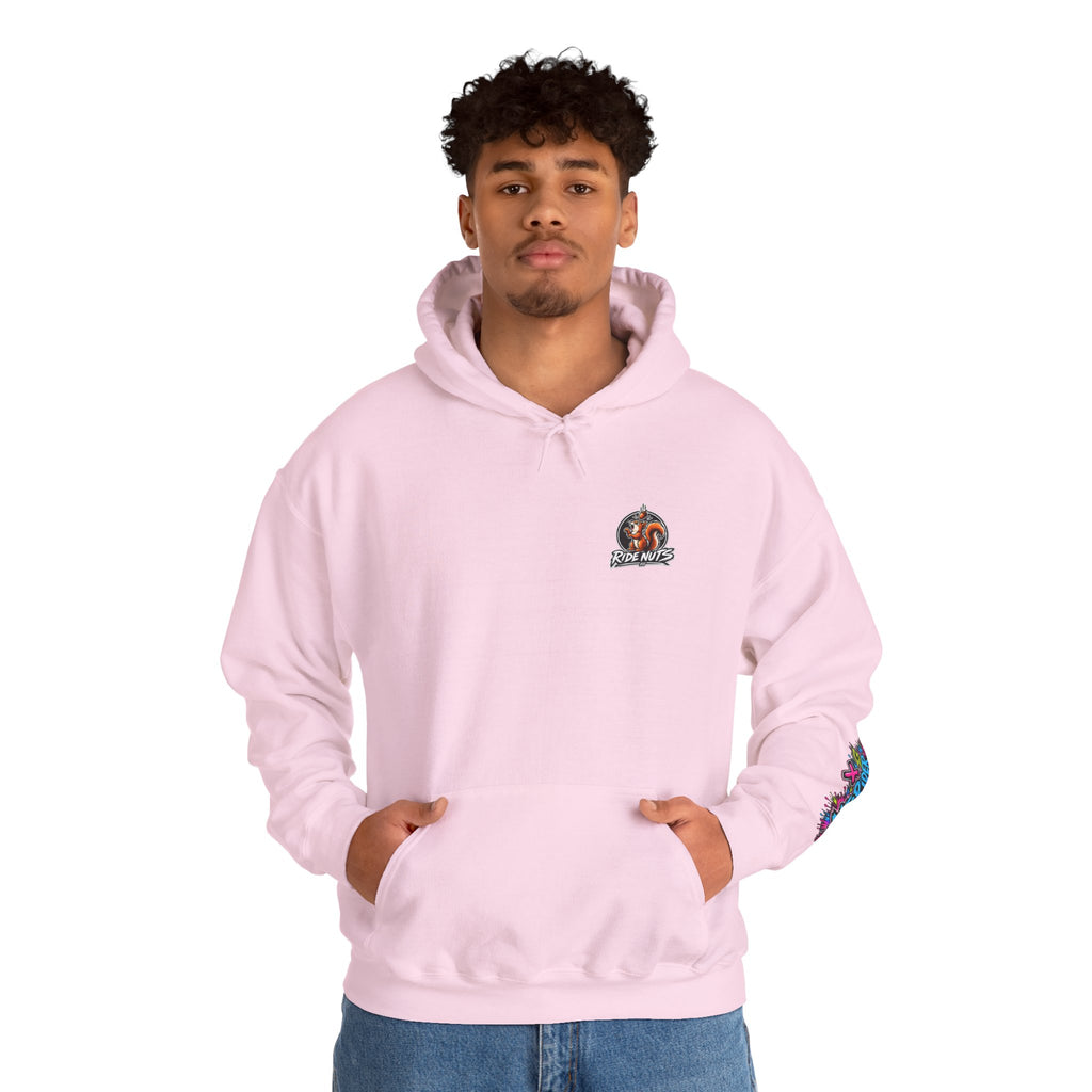 Ride Nuts Graphic Hoodie — Colorful Rock Hand Skull Moto Pullover