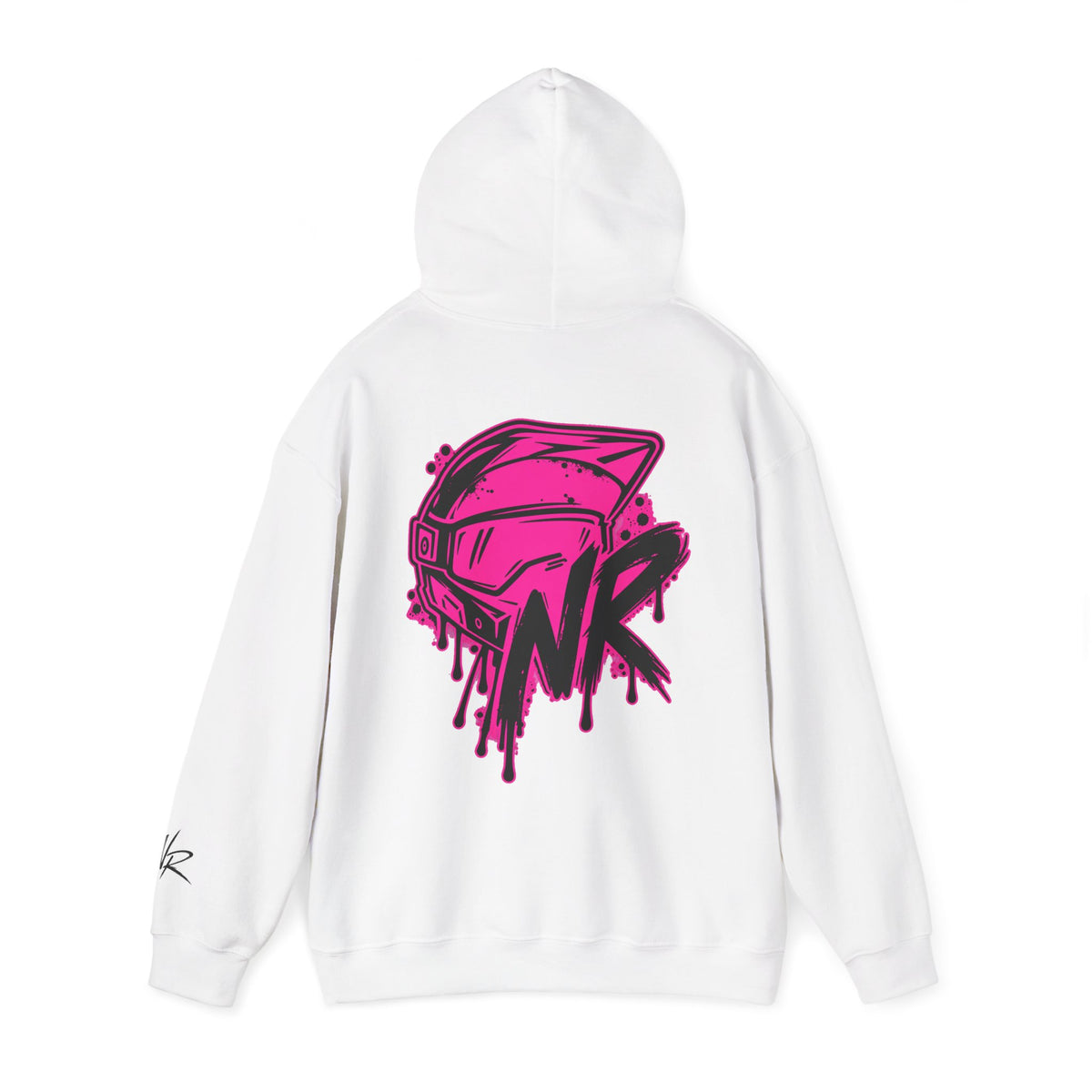 NK Pink Drip Helmet Hoodie — Streetwear Graphic Pullover