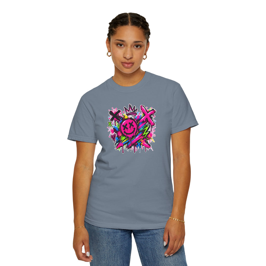 Graffiti Smiley T-Shirt — Neon Street Art Graphic Tee