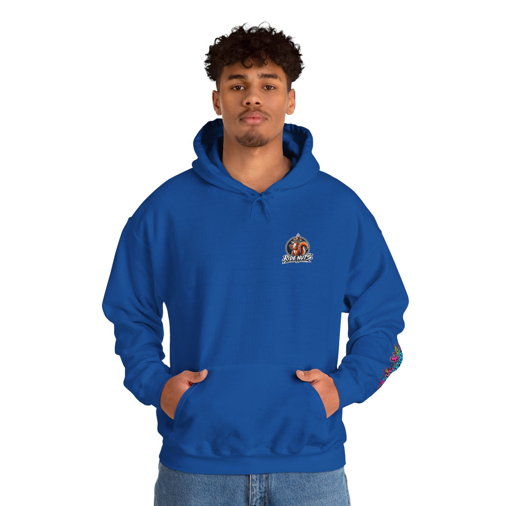 Ride Nuts Graphic Hoodie — Colorful Rock Hand Skull Moto Pullover