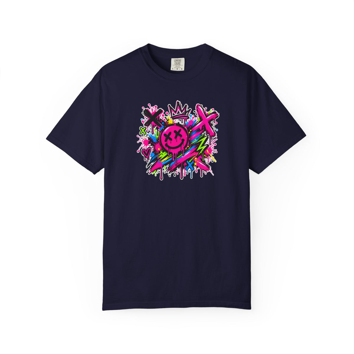 Graffiti Smiley T-Shirt — Neon Street Art Graphic Tee