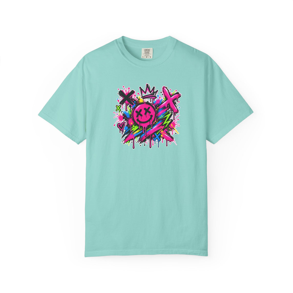 Graffiti Smiley T-Shirt — Neon Street Art Graphic Tee