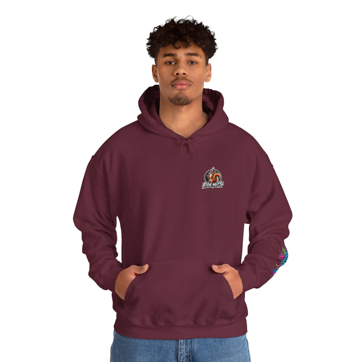 Ride Nuts Graphic Hoodie — Colorful Rock Hand Skull Moto Pullover
