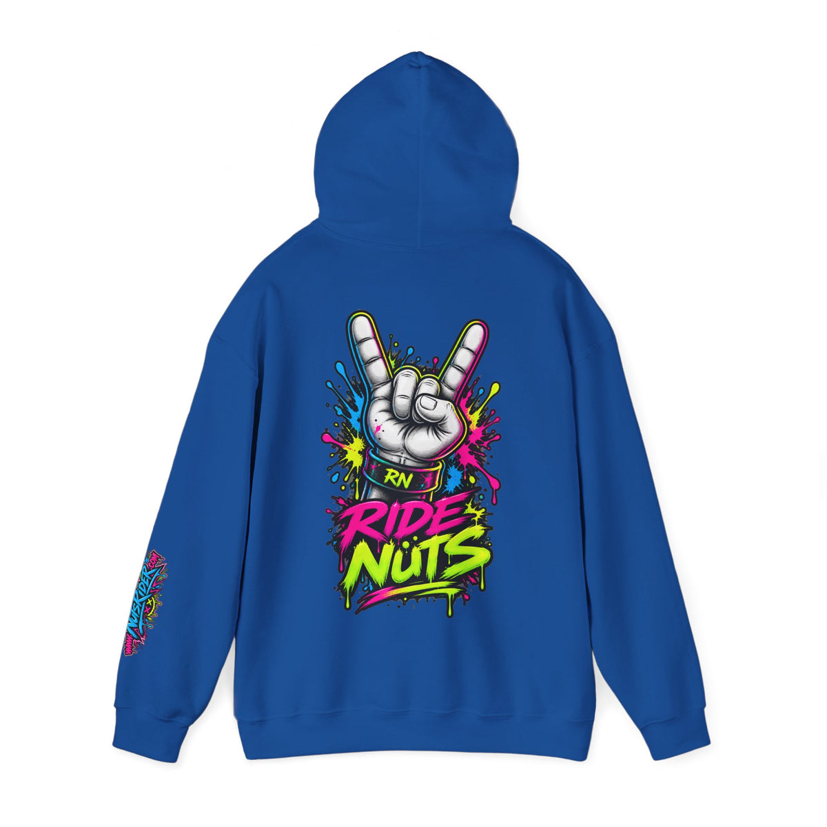 Ride Nuts Graphic Hoodie — Colorful Rock Hand Skull Moto Pullover