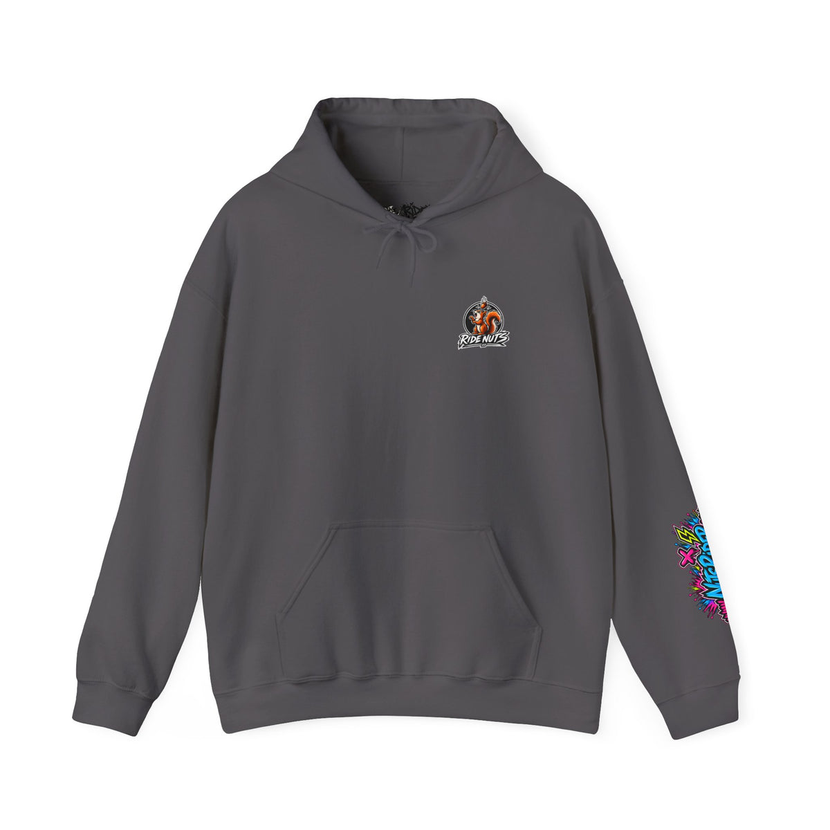 Ride Nuts Graphic Hoodie — Colorful Rock Hand Skull Moto Pullover