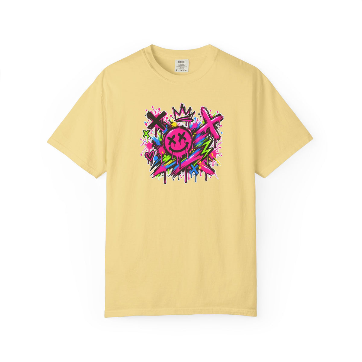 Graffiti Smiley T-Shirt — Neon Street Art Graphic Tee