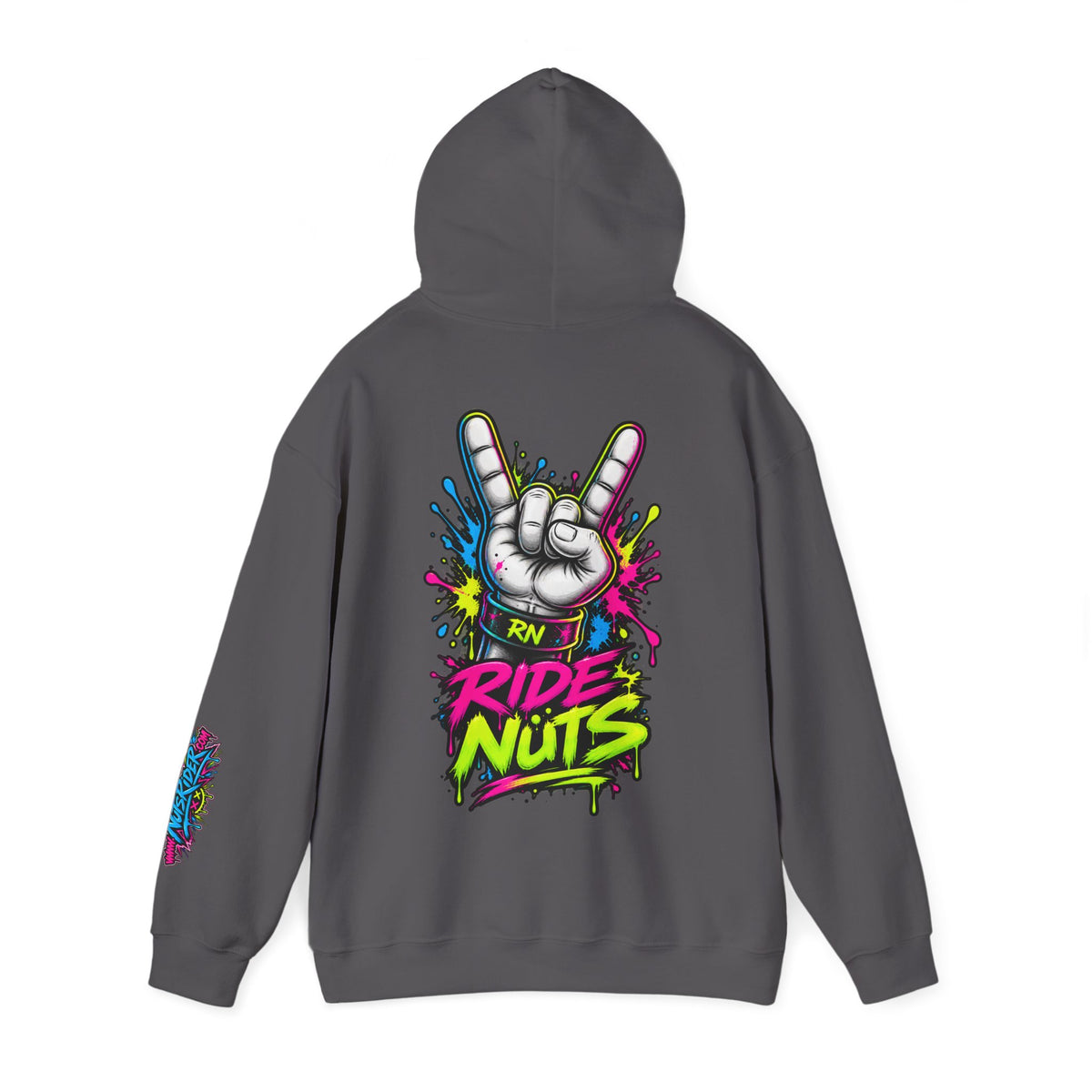 Ride Nuts Graphic Hoodie — Colorful Rock Hand Skull Moto Pullover
