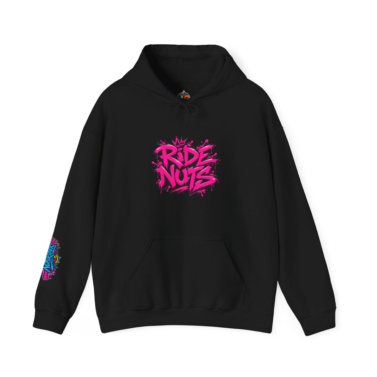 Ride Nuts Hoodie — Retro Graffiti Motorcycle Cartoon Pullover ("Ride Nuts Have Fun")