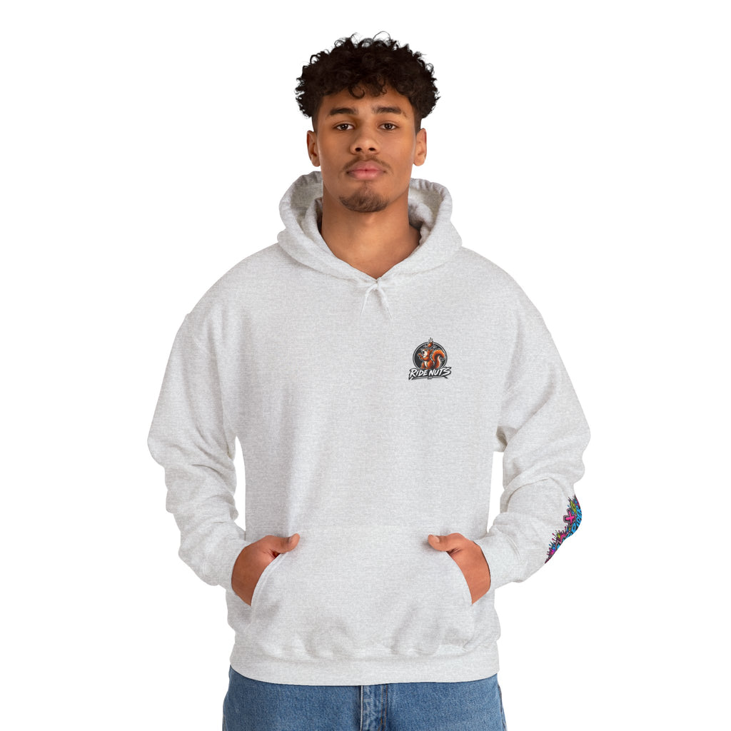 Ride Nuts Graphic Hoodie — Colorful Rock Hand Skull Moto Pullover