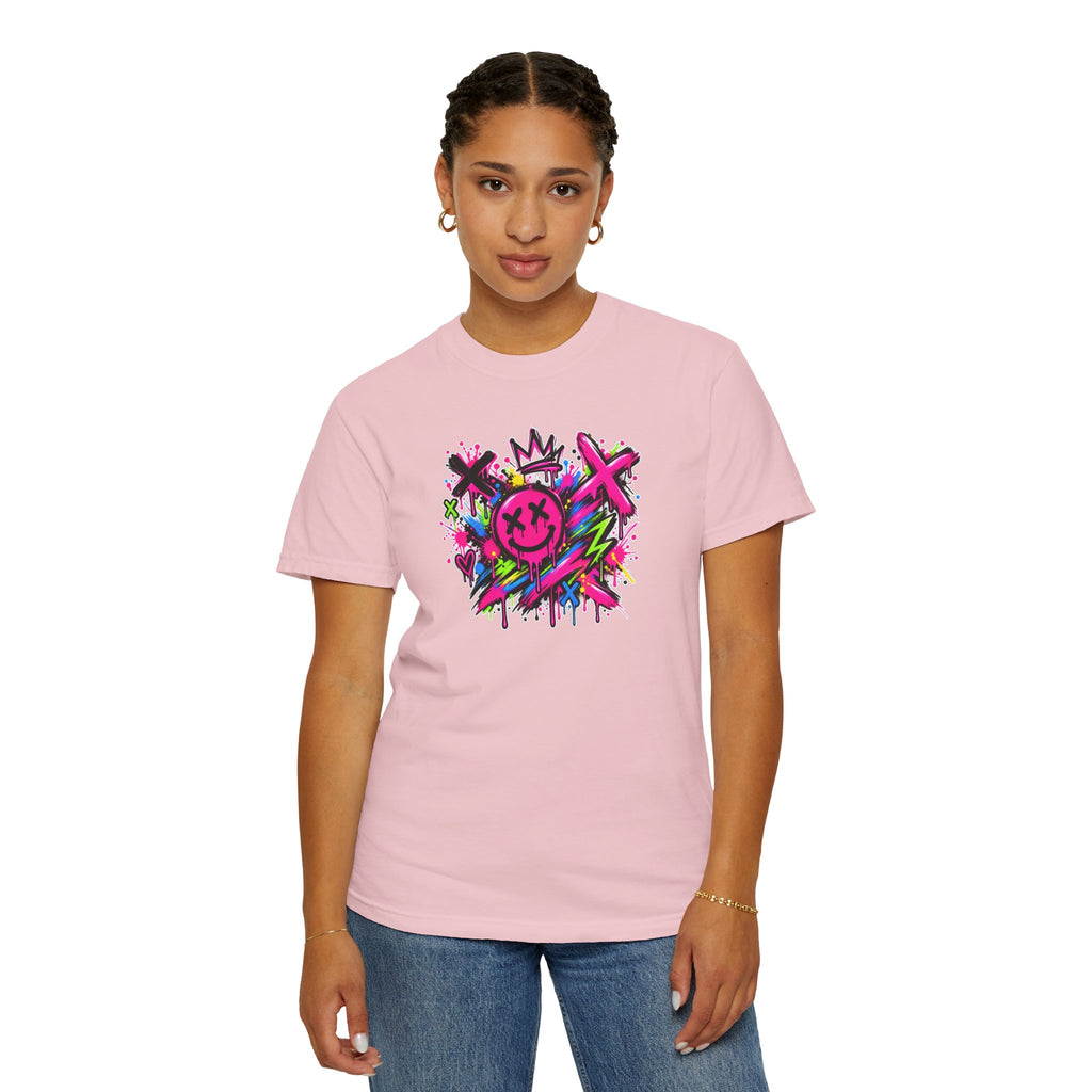 Graffiti Smiley T-Shirt — Neon Street Art Graphic Tee