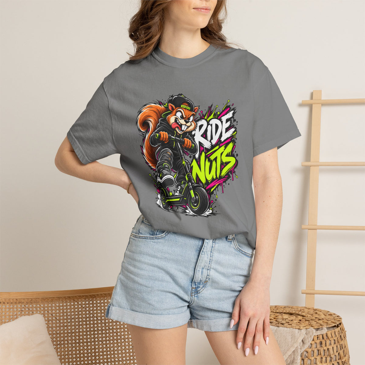 T-Shirt — 'Ride Nuts' Squirrel Scooter Graphic Tee