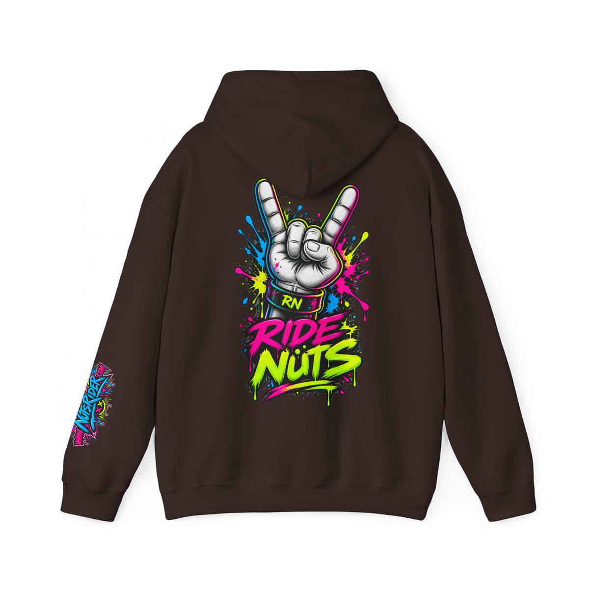Ride Nuts Graphic Hoodie — Colorful Rock Hand Skull Moto Pullover