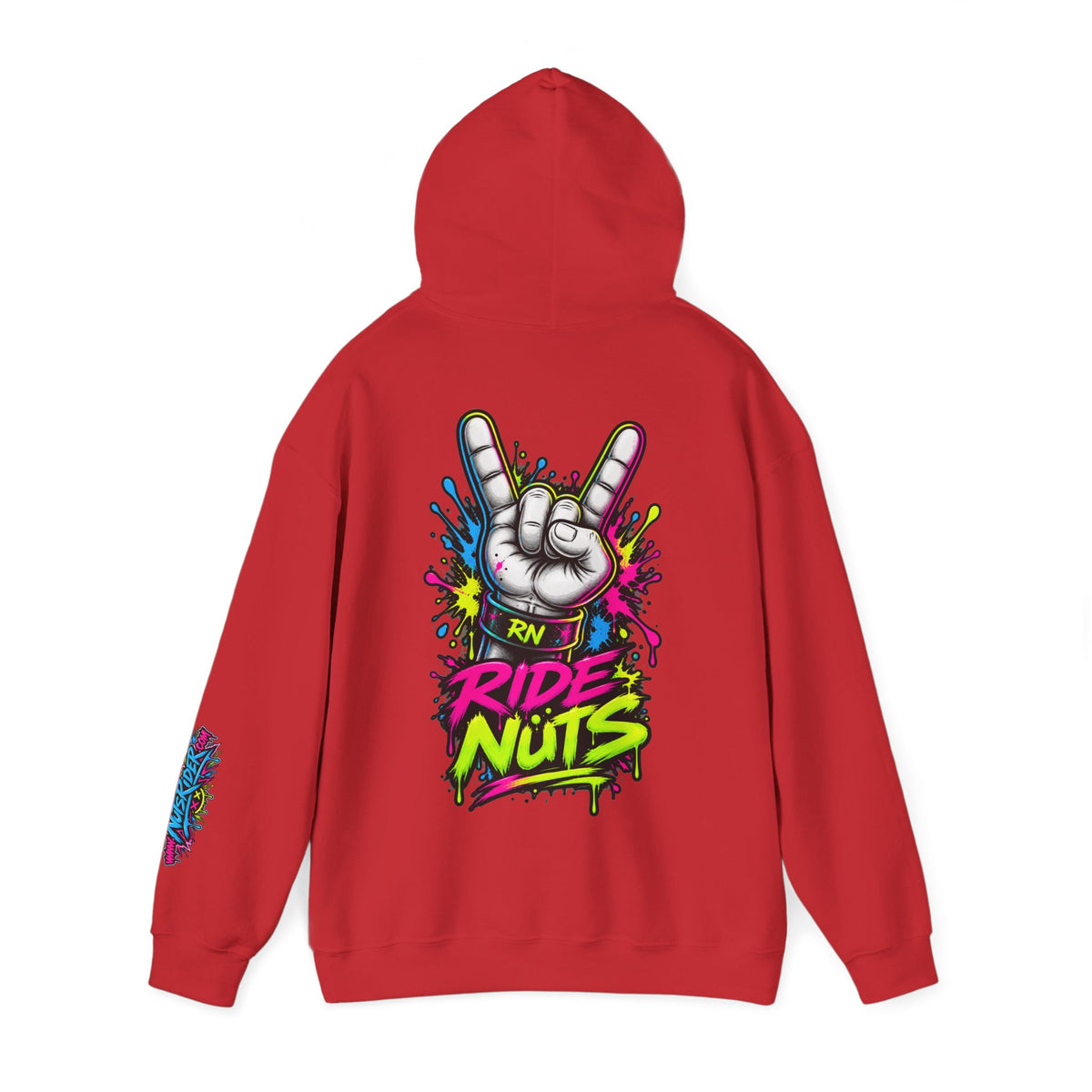 Ride Nuts Graphic Hoodie — Colorful Rock Hand Skull Moto Pullover