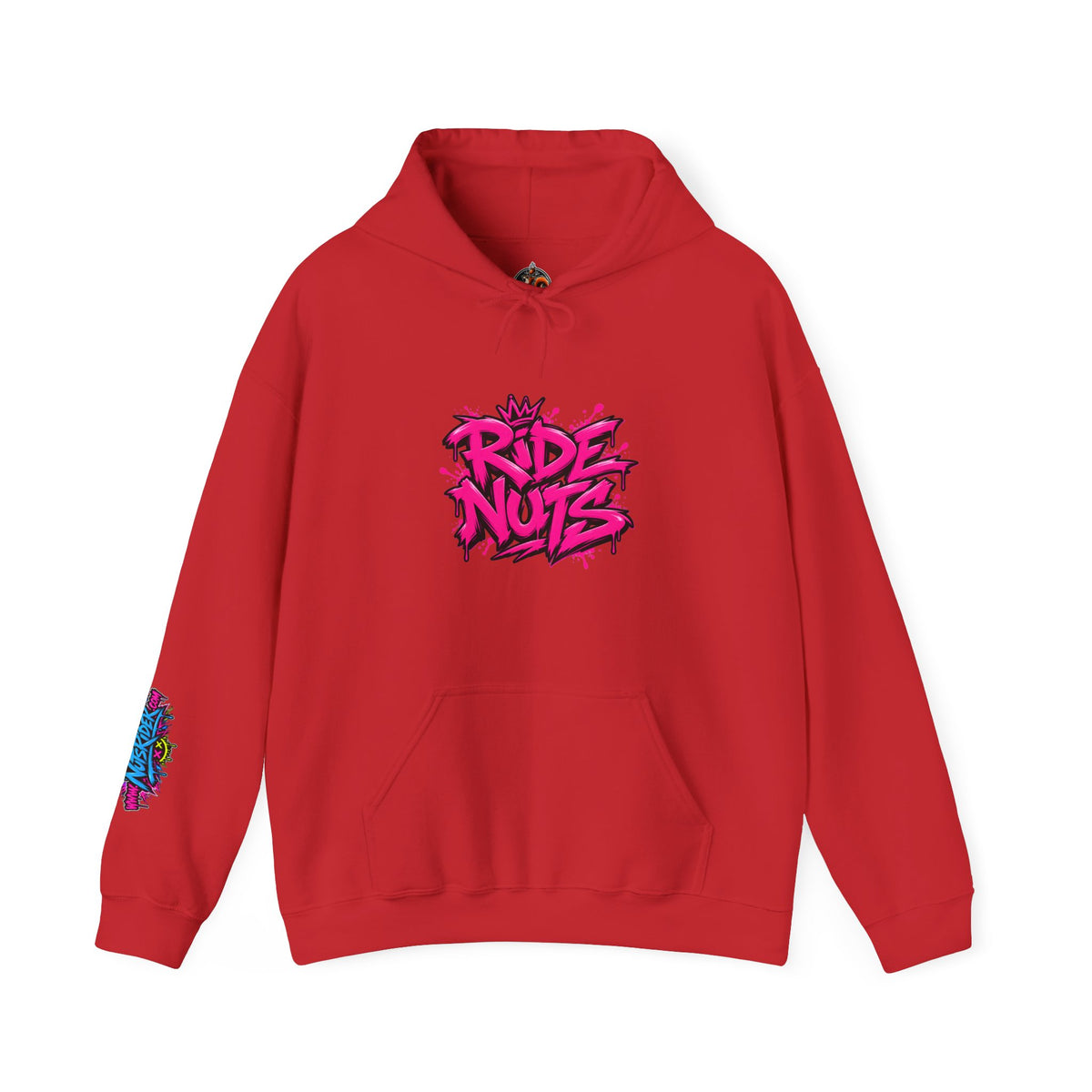 Ride Nuts Hoodie — Retro Graffiti Motorcycle Cartoon Pullover ("Ride Nuts Have Fun")