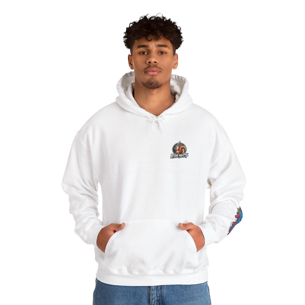Ride Nuts Graphic Hoodie — Colorful Rock Hand Skull Moto Pullover