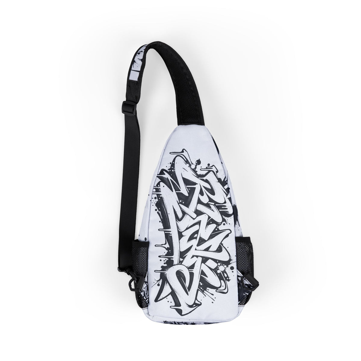 Graffiti Print Chest Bag — Urban Sling Bag with Black Spray-Paint Design