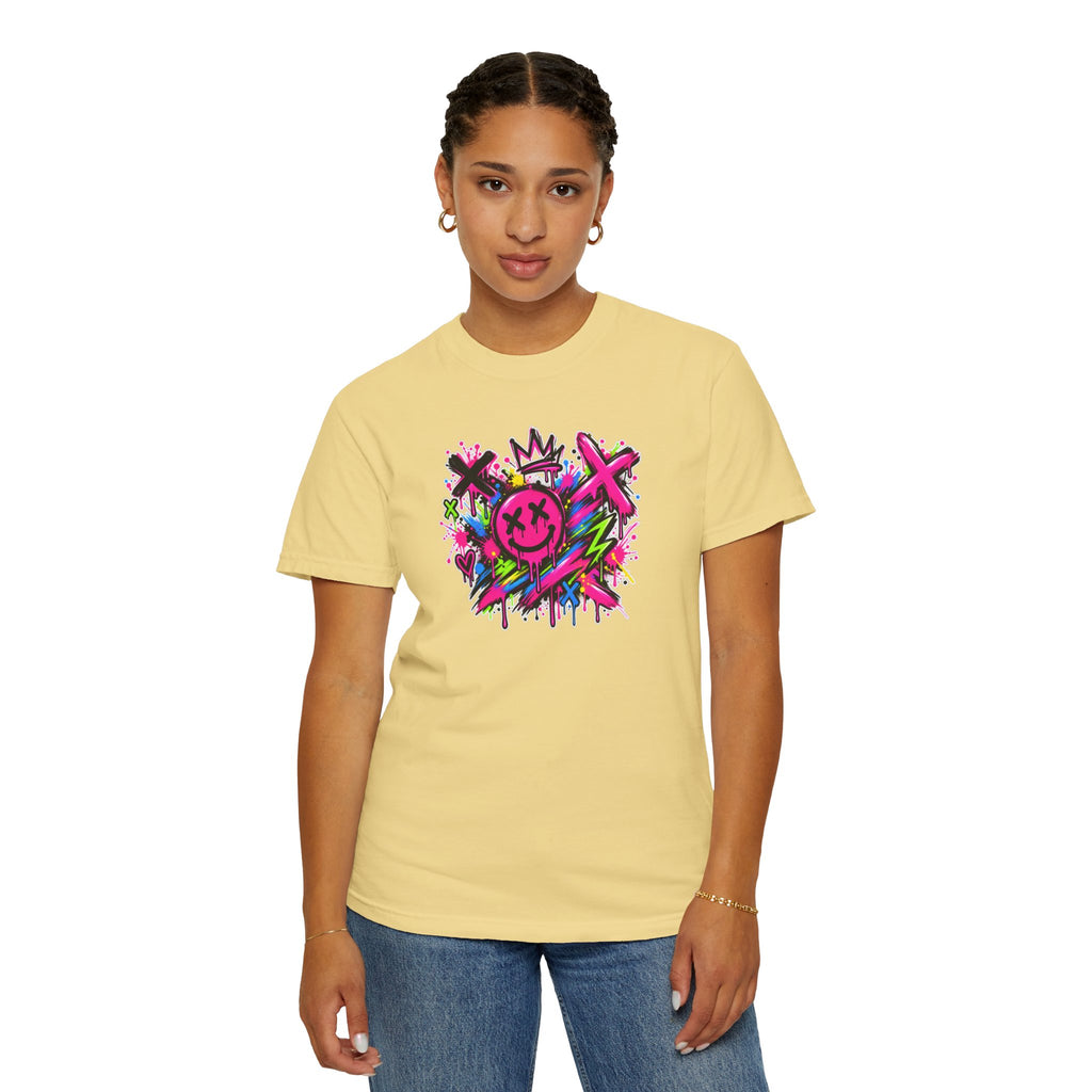 Graffiti Smiley T-Shirt — Neon Street Art Graphic Tee