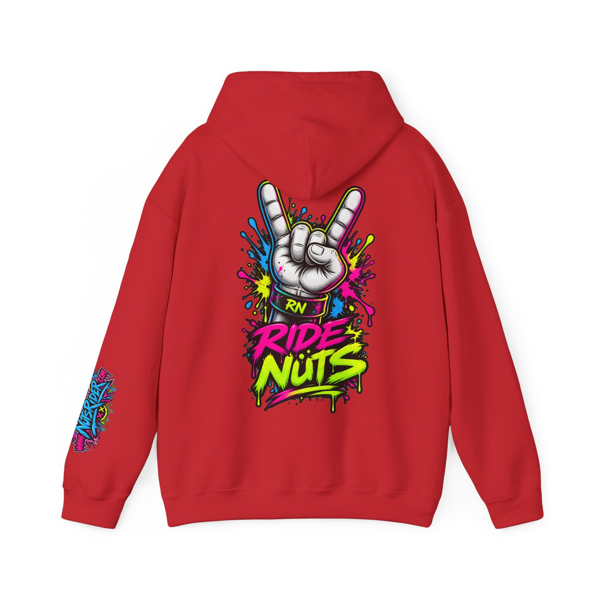 Ride Nuts Graphic Hoodie — Colorful Rock Hand Skull Moto Pullover