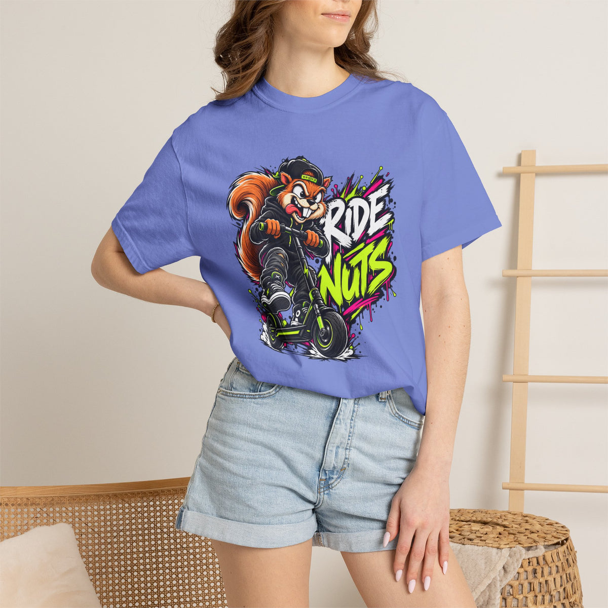T-Shirt — 'Ride Nuts' Squirrel Scooter Graphic Tee