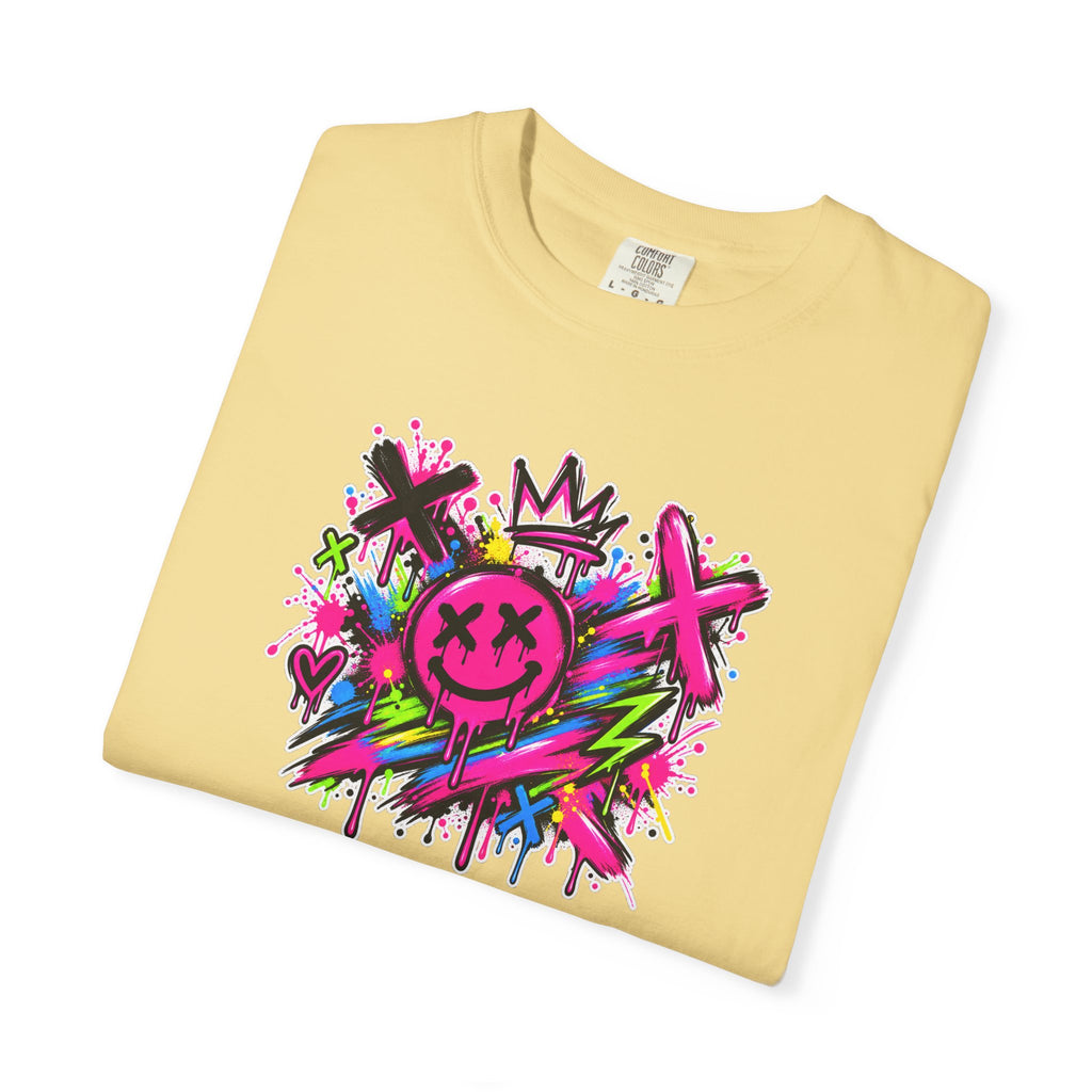 Graffiti Smiley T-Shirt — Neon Street Art Graphic Tee