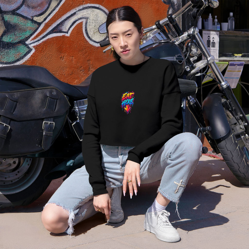 Cropped Sweatshirt — 'Ride Nutz' Squirrel Graphic Crop Top (Eat More Heart Badge)