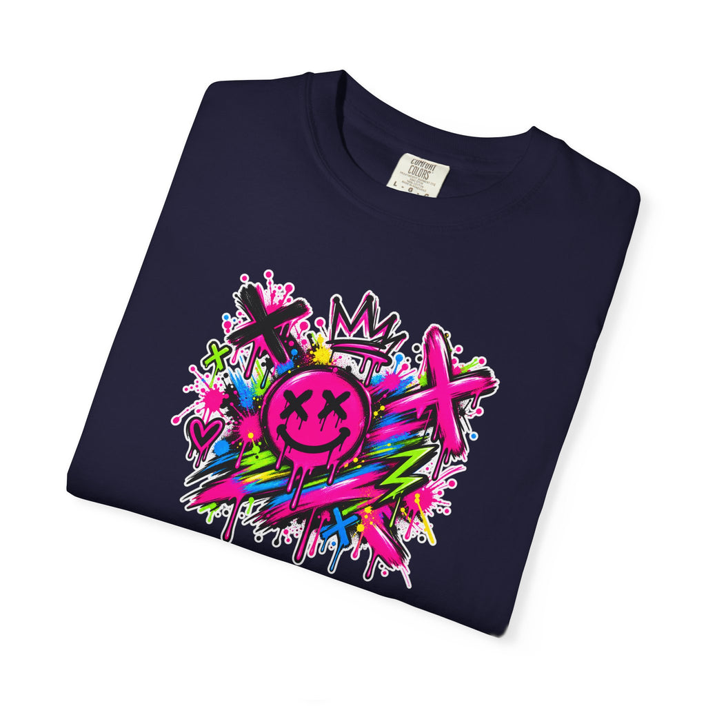 Graffiti Smiley T-Shirt — Neon Street Art Graphic Tee