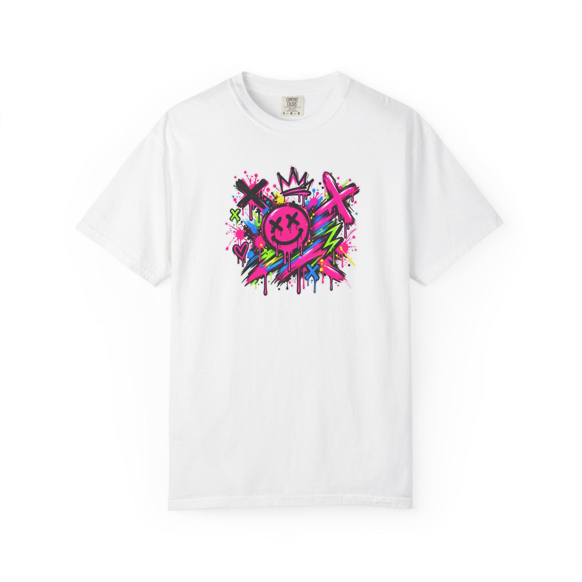 Graffiti Smiley T-Shirt — Neon Street Art Graphic Tee