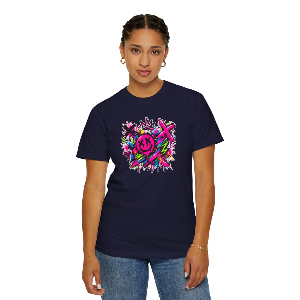 Graffiti Smiley T-Shirt — Neon Street Art Graphic Tee