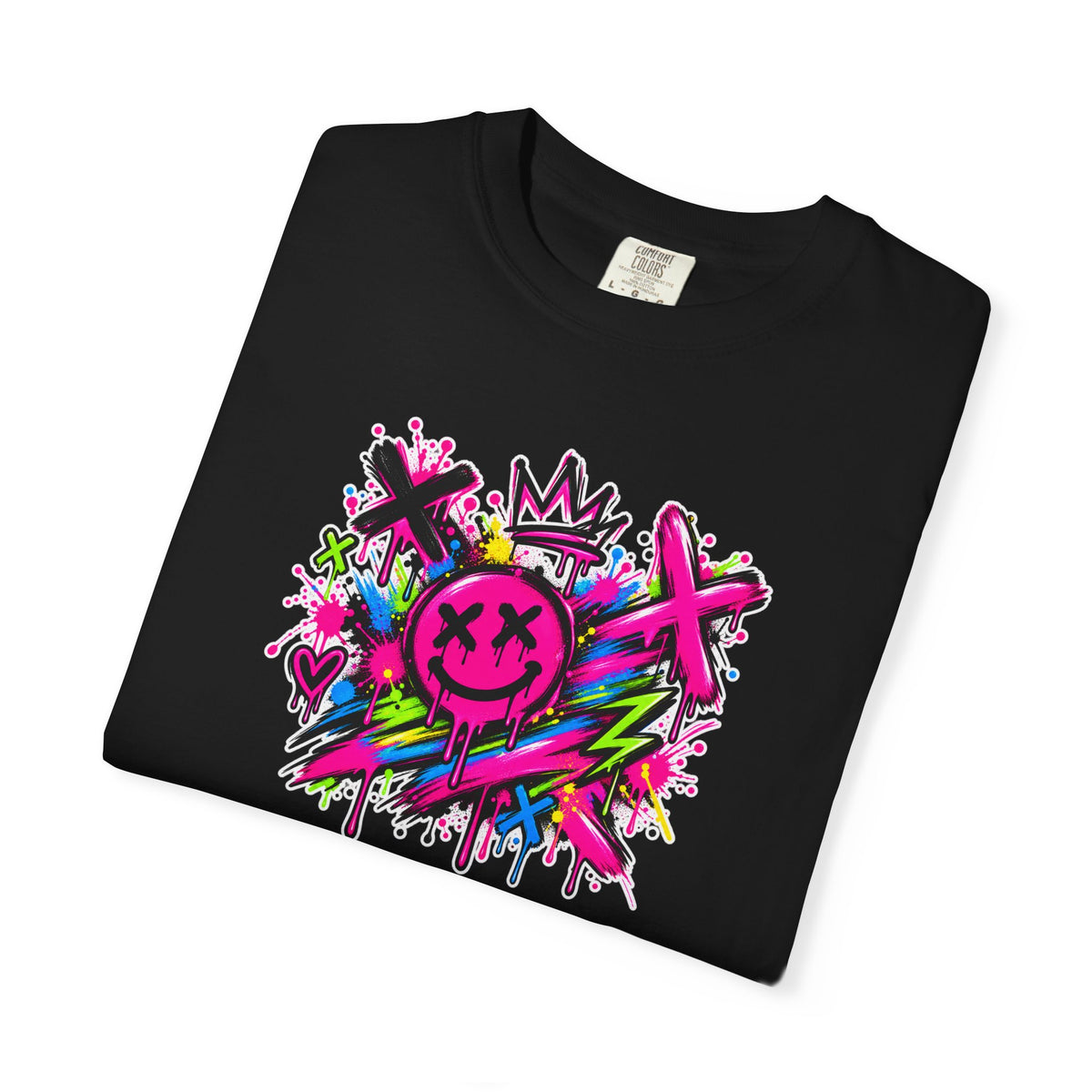 Graffiti Smiley T-Shirt — Neon Street Art Graphic Tee