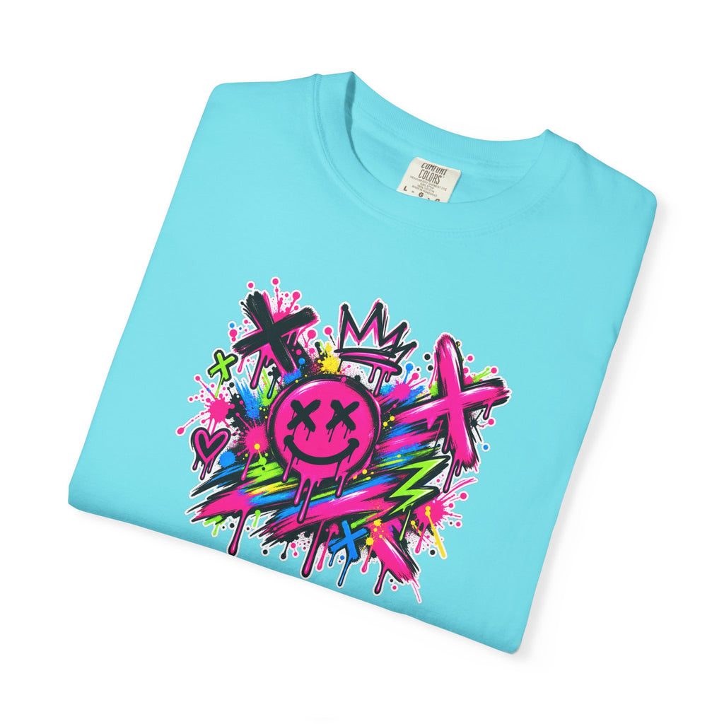 Graffiti Smiley T-Shirt — Neon Street Art Graphic Tee