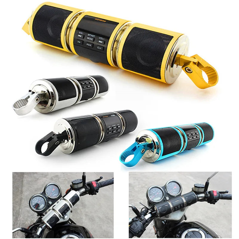 aut-parleur Bluetooth pour guidon – Vélo, trottinette et moto Scooter Motorcycle EDR Audio Speaker Water Resistant Motorbike Stereo FM Radio AUX USB
