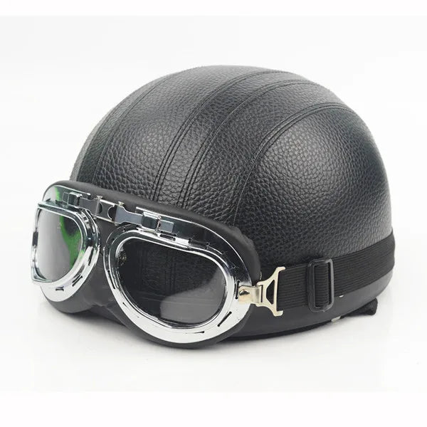 🛵 Casque rétro urbain avec lunettes – Style Vintage