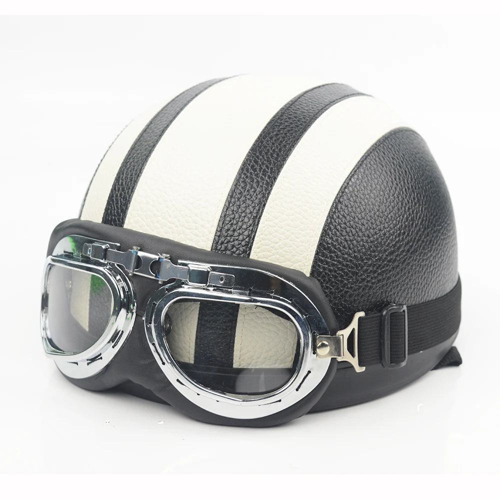 🛵 Casque rétro urbain avec lunettes – Style Vintage