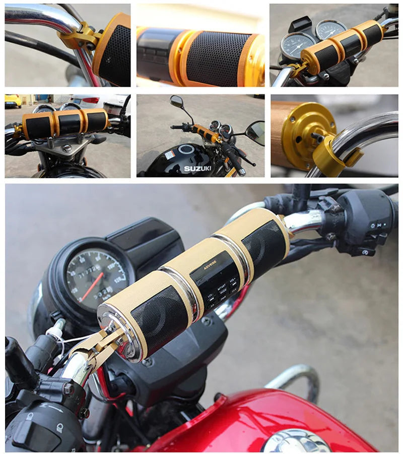 aut-parleur Bluetooth pour guidon – Vélo, trottinette et moto Scooter Motorcycle EDR Audio Speaker Water Resistant Motorbike Stereo FM Radio AUX USB