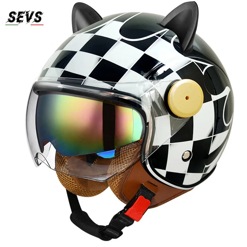 🐱 Casque SEVS Cat Rider DOT – Oreilles de chat amovibles | Ride Nuts