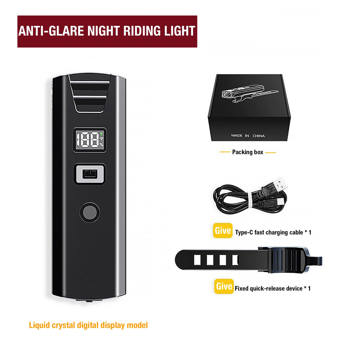 Bicycle Lights, Bike Lights, Cycling Lights, TYPE-C Charging Digital Display, High Brightness, Road Bike Sensing, Night Riding