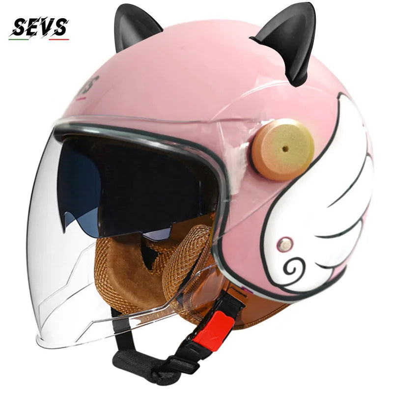 🐱 Casque SEVS Cat Rider DOT – Oreilles de chat amovibles | Ride Nuts