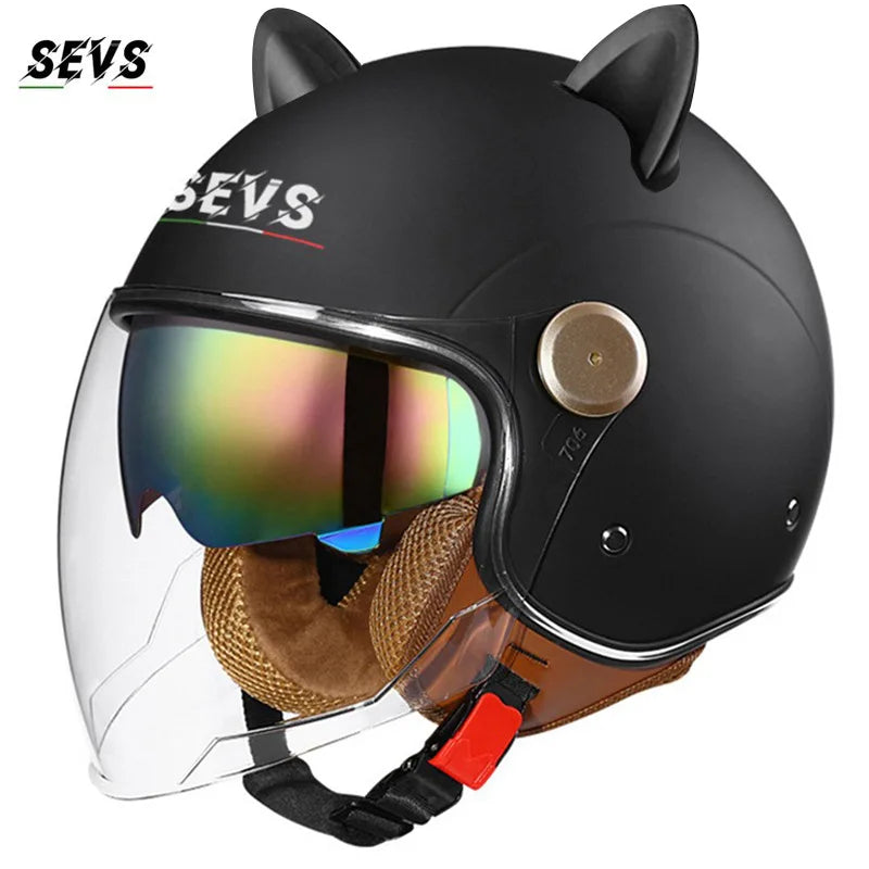 🐱 Casque SEVS Cat Rider DOT – Oreilles de chat amovibles | Ride Nuts