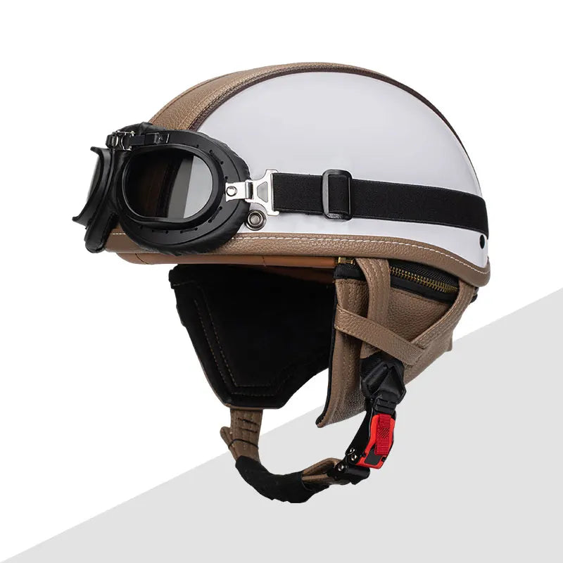 KEAZ Heritage – Casque rétro premium avec lunettes | Ride Nuts 🏍️